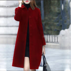 Women's Classic Solid Button Wool Jacket - Chic Long-Sleeve Pocket Outwear