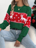 Lottie | Women Contrast Snowflake Deer Pattern Christmas Sweater