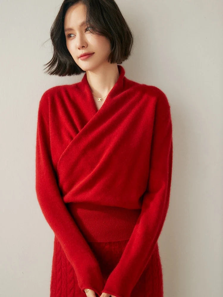 Beatrix | Women Crossover Collar Knit Sweater