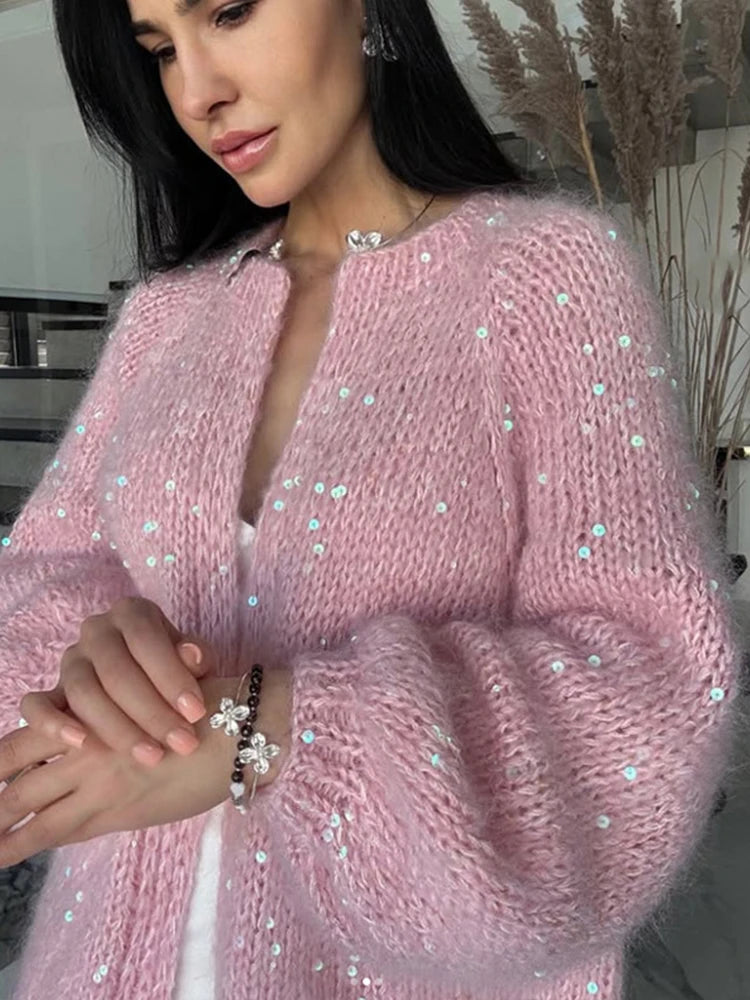 Ines | Women Loose Sequin Knit Cardigan
