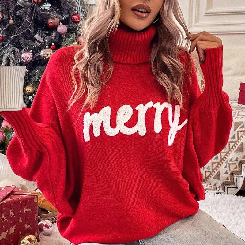 Romy | Women High Neck Batwing Sleeve Christmas Knit Sweater