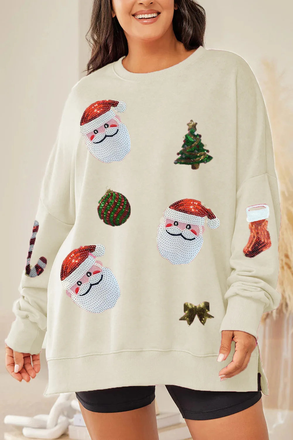 Nadia | Women Loose Fit Santa Print Crew Neck Christmas Sweatshirt
