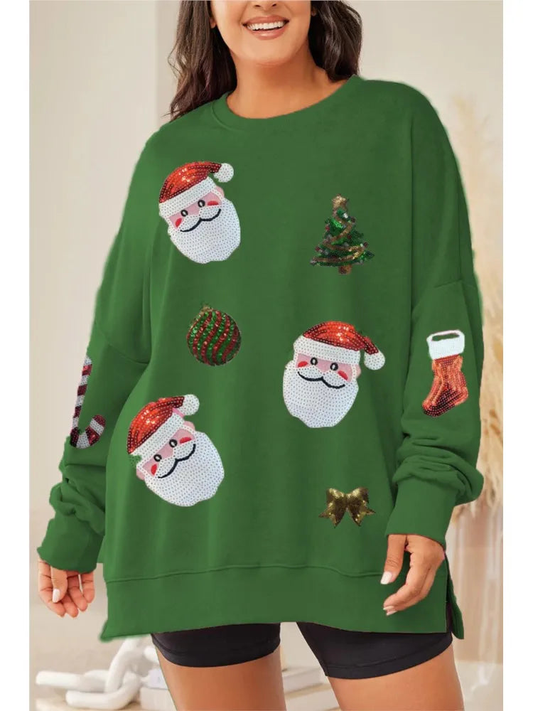 Nadia | Women Loose Fit Santa Print Crew Neck Christmas Sweatshirt