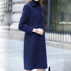 Women's Classic Solid Button Wool Jacket - Chic Long-Sleeve Pocket Outwear