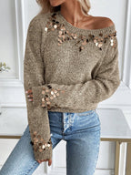 Thea | Women Sequin Round Neck Holiday Party Knit Sweater