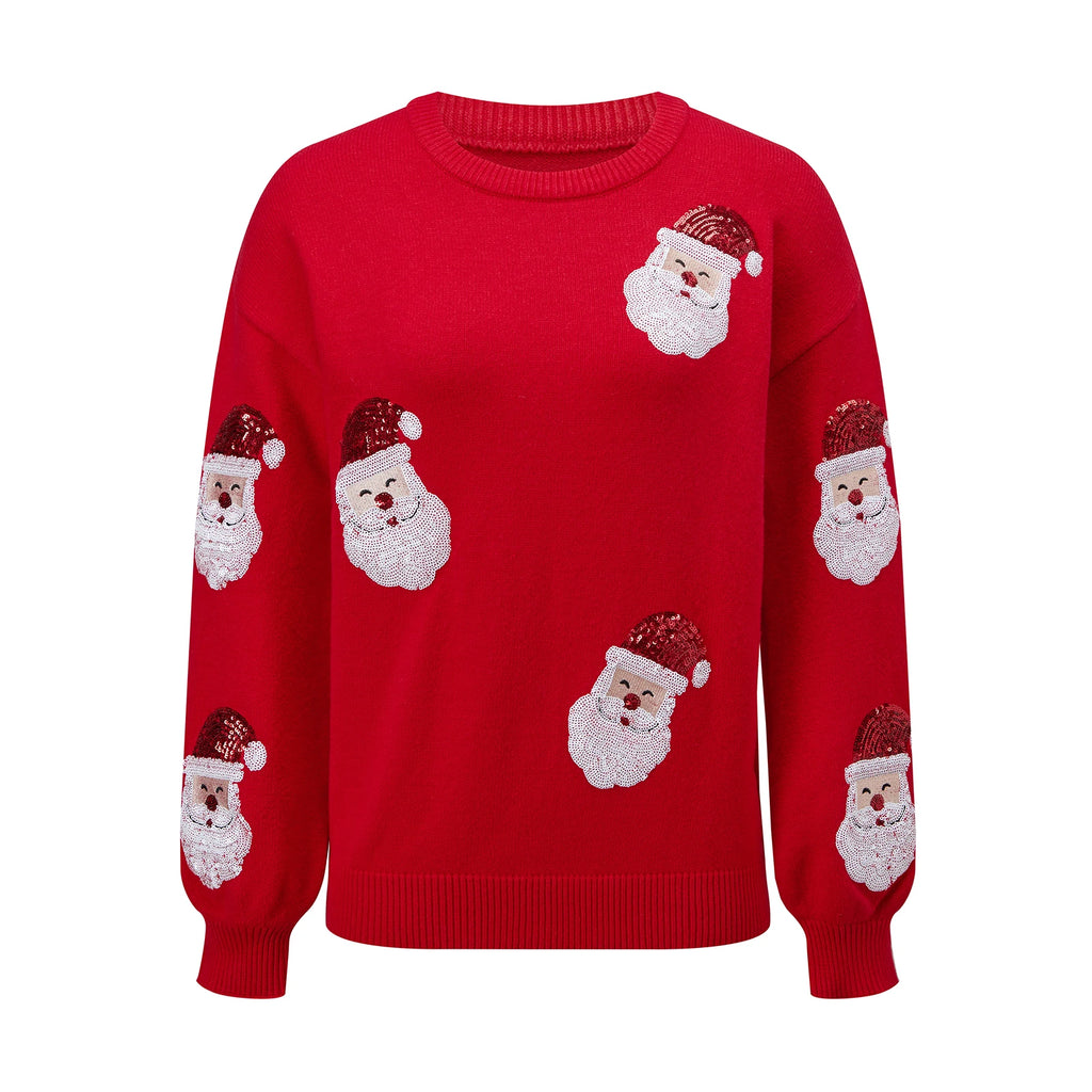 Odette | Women Sequin Santa Crew Neck Christmas Knit Sweater
