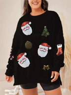 Nadia | Women Loose Fit Santa Print Crew Neck Christmas Sweatshirt
