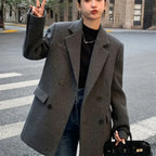 Women's British Style Thick Woolen Coat - Retro Loose Blazer Outcoat