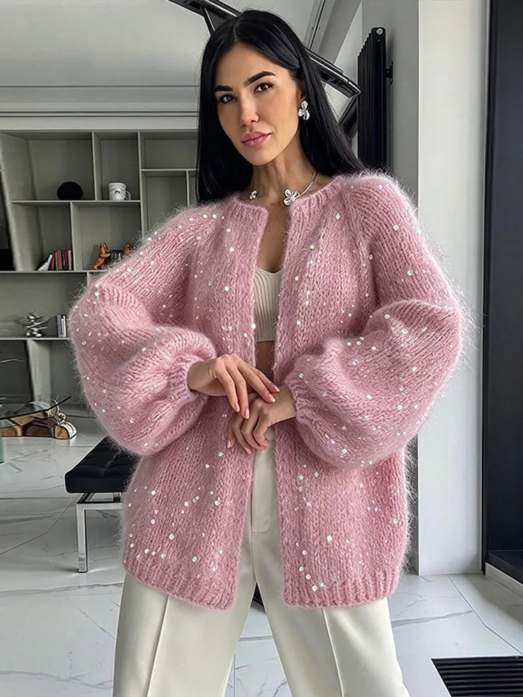 Ines | Women Loose Sequin Knit Cardigan