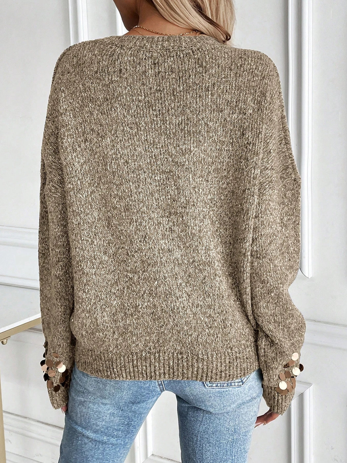 Thea | Women Sequin Round Neck Holiday Party Knit Sweater