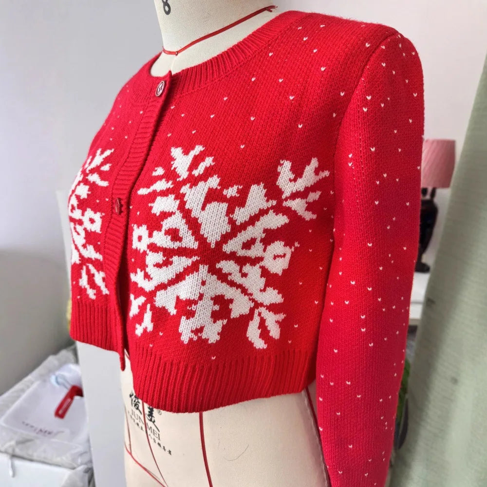 Annie | Women Snowflake Knit Cropped Christmas Cardigan
