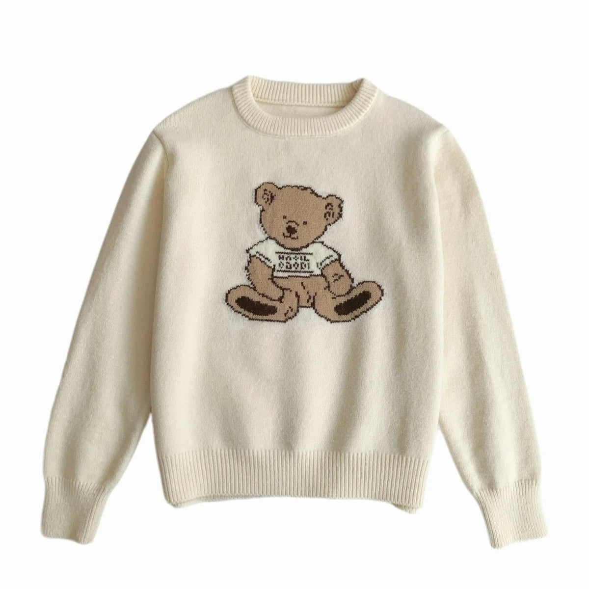 Women's Vintage Cartoon Bear Embroidered Knit Sweater - Harajuku Crewneck Pullover