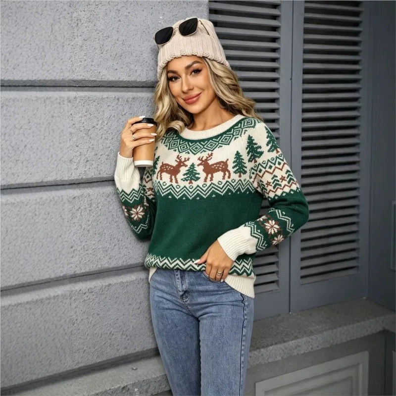 Freda | Women Reindeer Snowflake Fair Isle Christmas Knit Sweater