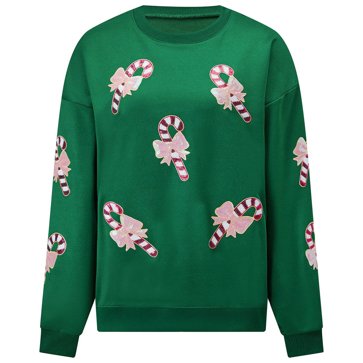 Matilda | Women Sequin Candy Cane Patch Christmas Sweatshirt