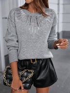 Coralie | Women Shiny Sequin Crew Neck Knit Sweater