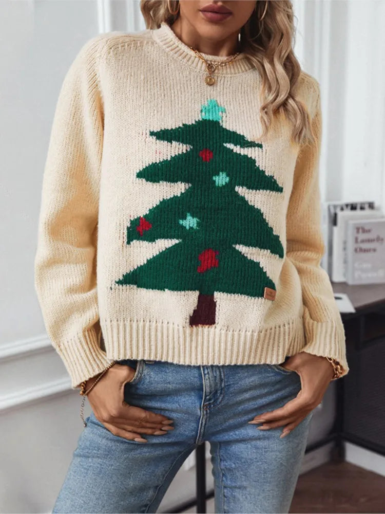Signe | Women Christmas Tree Loose Crew Neck Knit Sweater