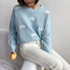Women's Vintage Cloud Knit Sweater - Korean Style Loose Crewneck Pullover
