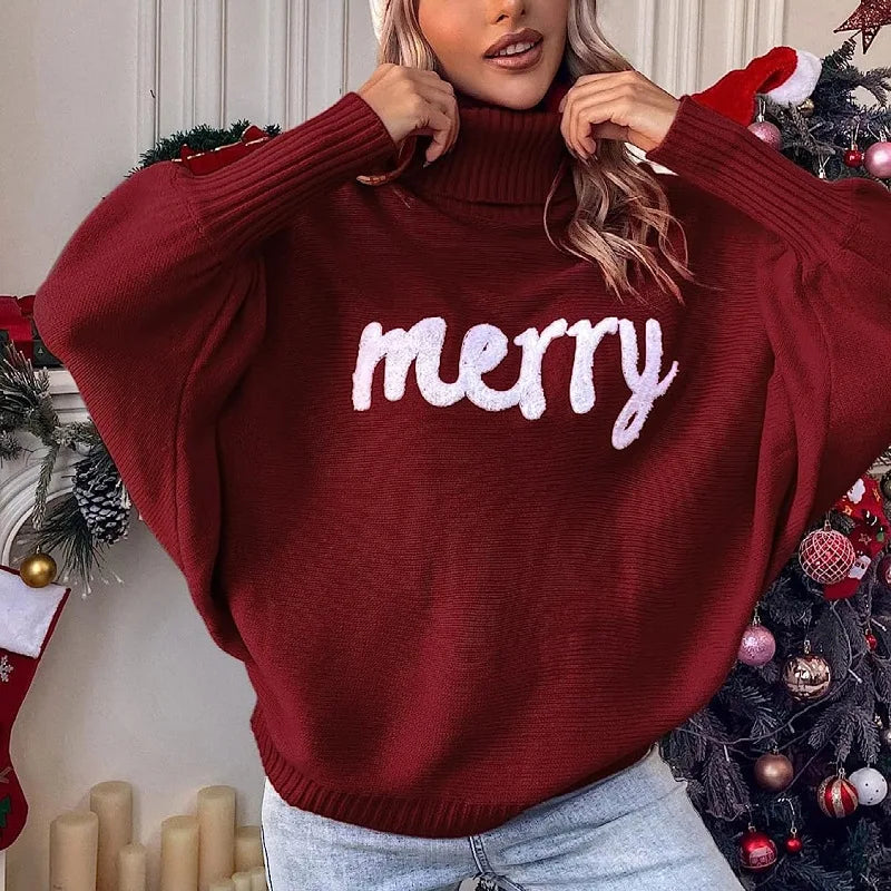 Romy | Women High Neck Batwing Sleeve Christmas Knit Sweater