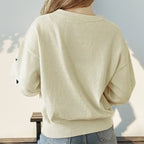 Women's Elegant Heart Jacquard Knit Sweater - Versatile Office Crewneck Pullover
