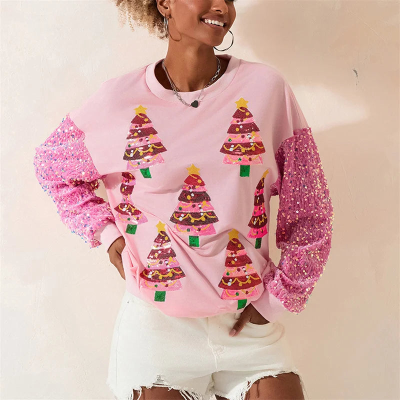Phoebe | Women Glitter Patchwork Christmas Hoodie