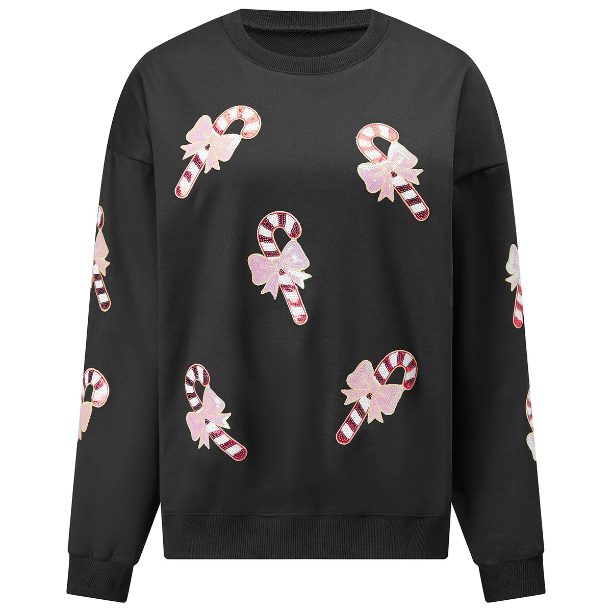 Matilda | Women Sequin Candy Cane Patch Christmas Sweatshirt