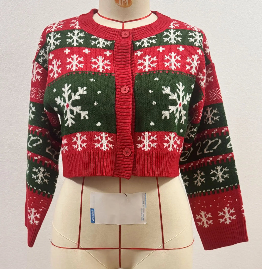 Annie | Women Snowflake Knit Cropped Christmas Cardigan