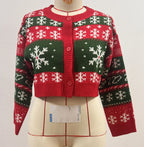 Annie | Women Snowflake Knit Cropped Christmas Cardigan