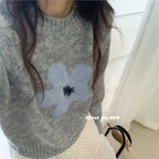 Women's Sweet Floral Print Knit Sweater - Casual Loose Fall Pullover