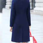 Women's Classic Solid Button Wool Jacket - Chic Long-Sleeve Pocket Outwear