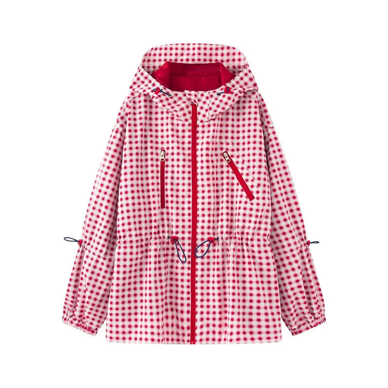 Bryony | Women Plaid Hooded Drawstring Jacket
