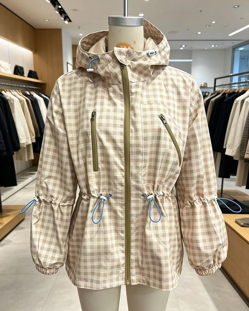 Bryony | Women Plaid Hooded Drawstring Jacket