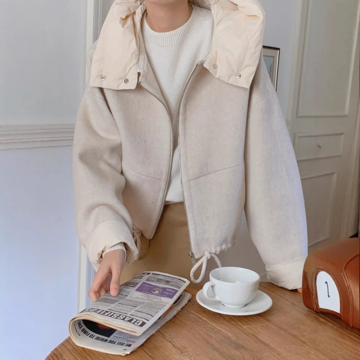 Women's Thick Warm Hooded Outwear - Cozy Solid Zip Woolen Coat