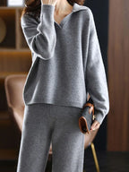 Adeline | Women Polo Collar Knit Sweater and Harem Pants Two Piece Set