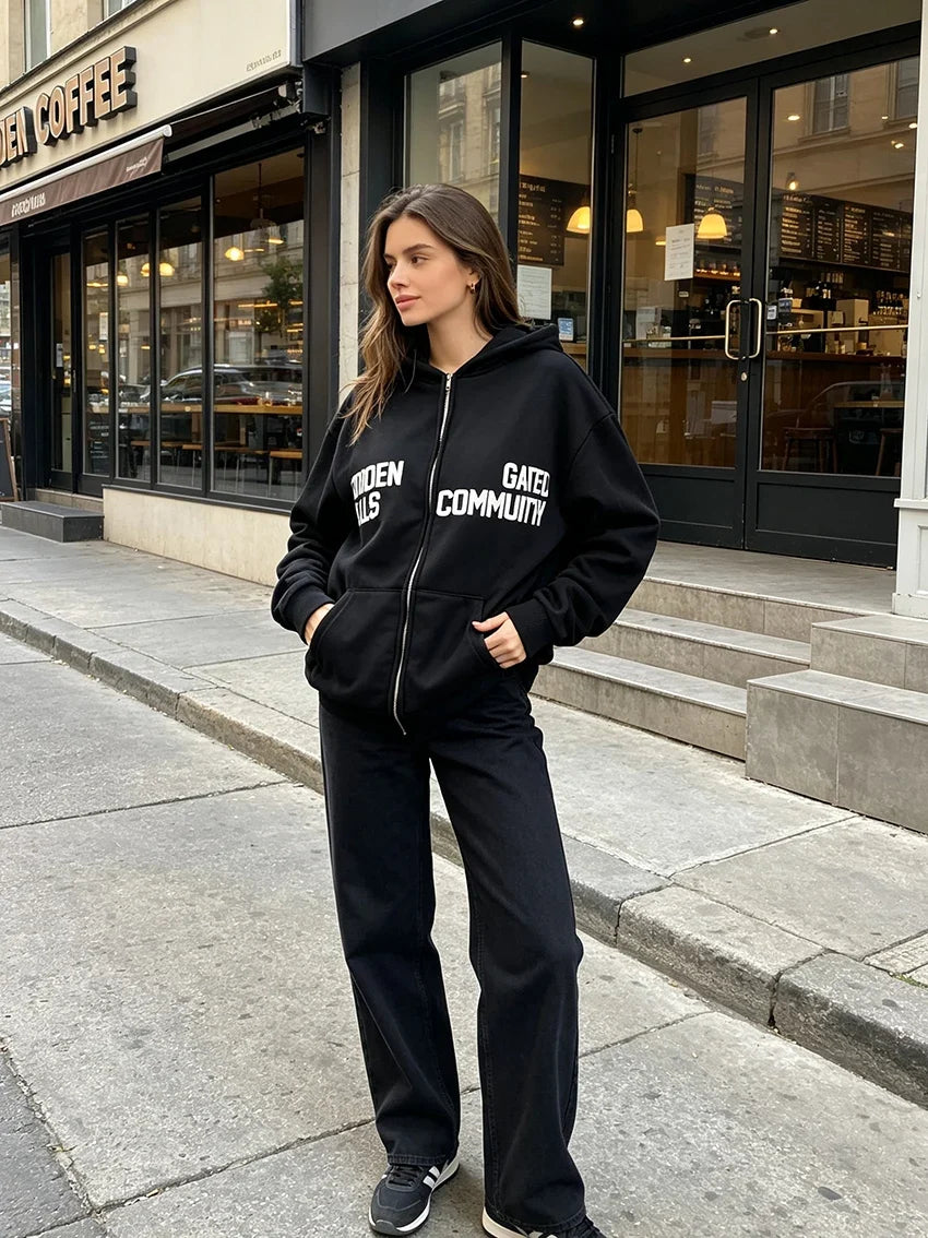 Women's Oversized Full-Zip Hoodie – Relaxed Hooded Sweatshirt Jacket