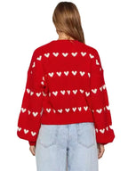 Women's Two-Tone Heart Jacquard Knit Sweater - Cute O-Neck Trendy Pullover