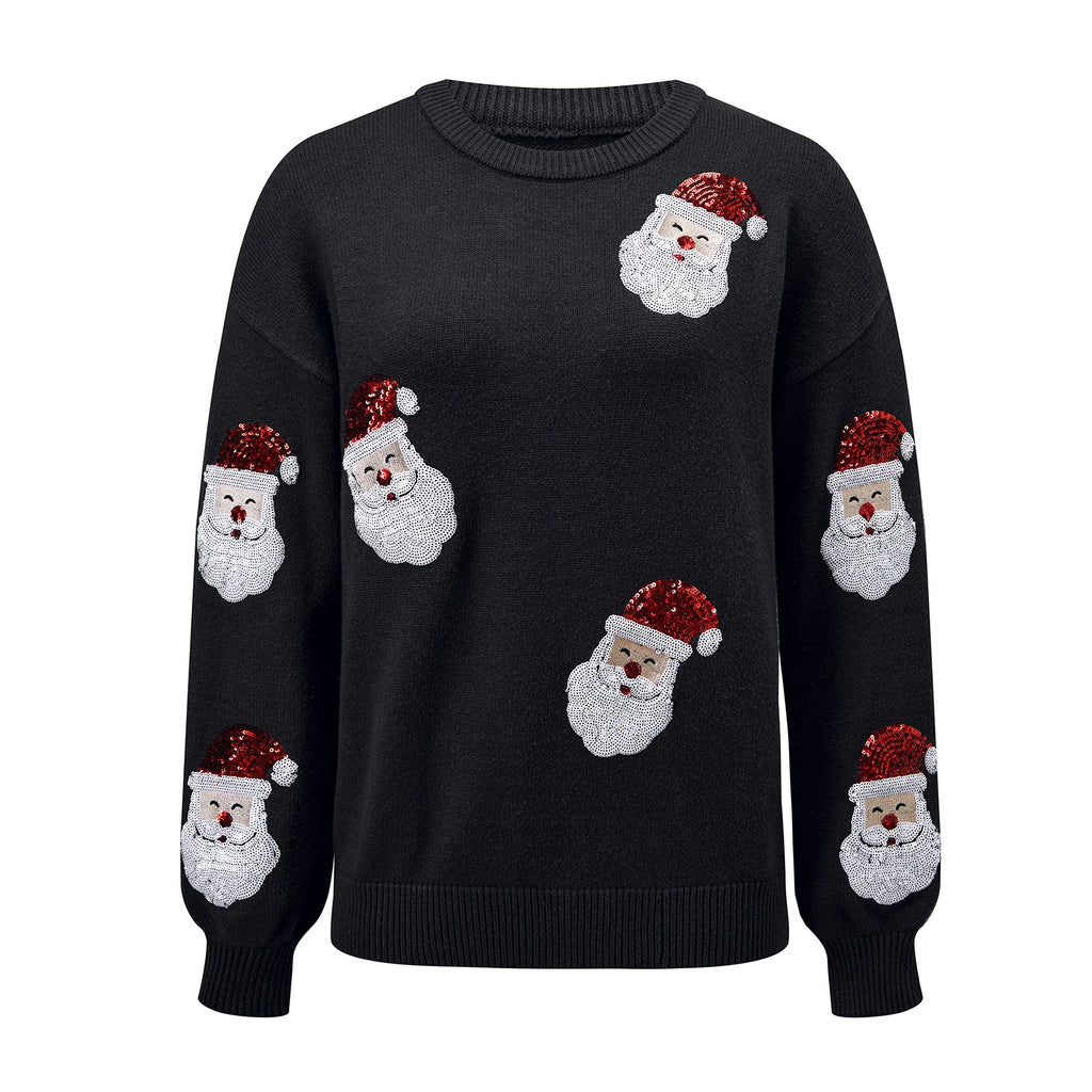 Odette | Women Sequin Santa Crew Neck Christmas Knit Sweater