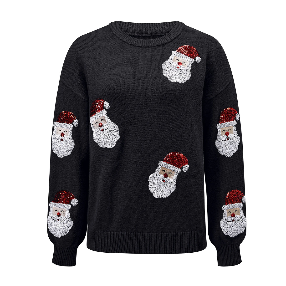 Odette | Women Sequin Santa Crew Neck Christmas Knit Sweater