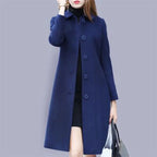 Women's Classic Solid Button Wool Jacket - Chic Long-Sleeve Pocket Outwear