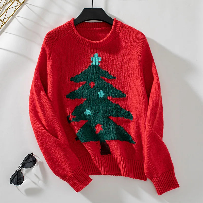 Signe | Women Christmas Tree Loose Crew Neck Knit Sweater