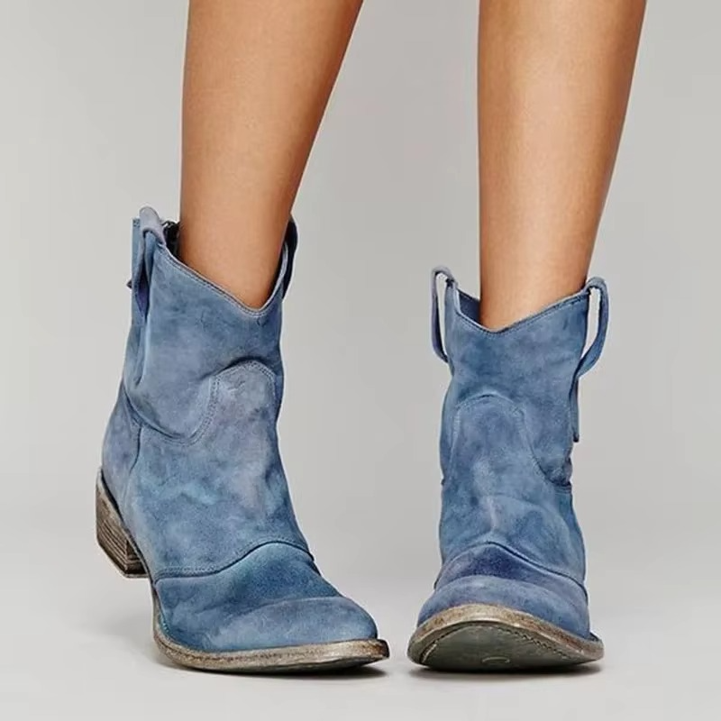 Women's Western Ankle Booties – Pointed Toe Low Heel Slip-On Boots
