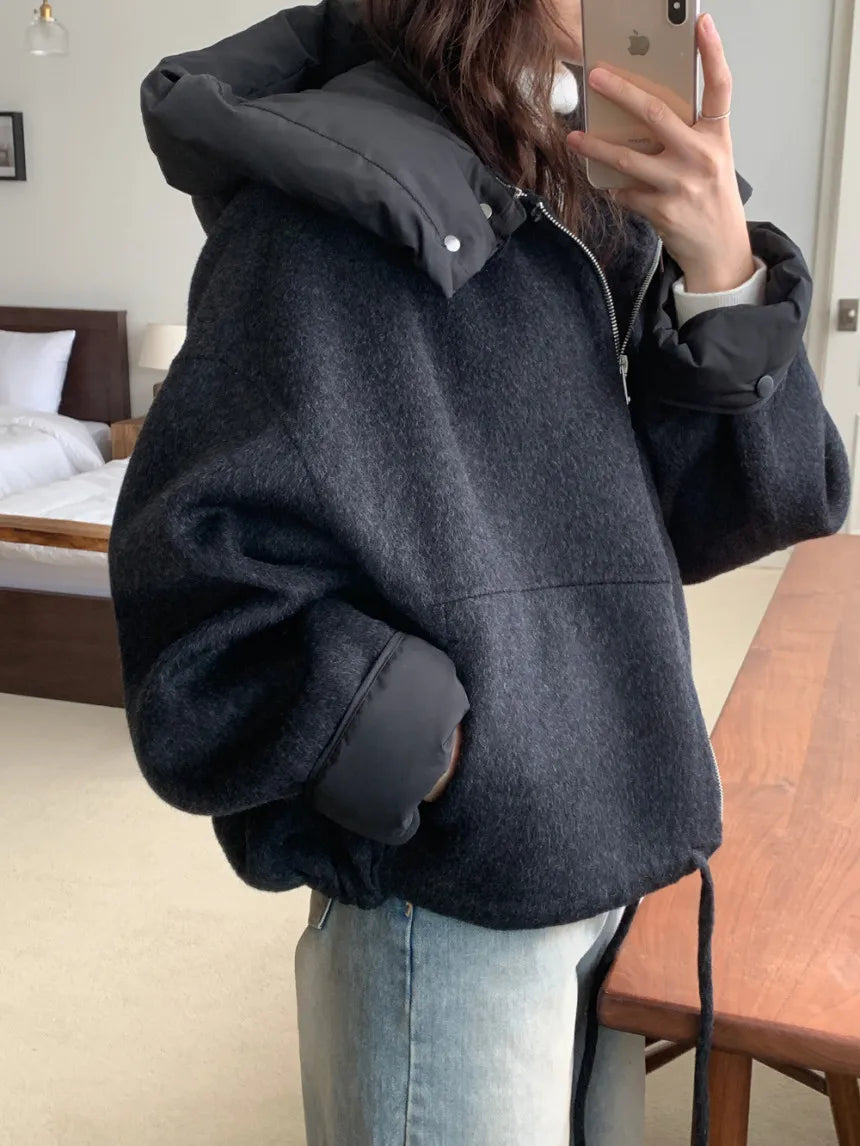 Women's Thick Warm Hooded Outwear - Cozy Solid Zip Woolen Coat