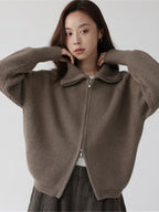 Astrid | Women Ribbed Double Zip Turtleneck Knit Cardigan