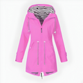 Women's Long Hooded Rain Jacket – Adjustable Hood Longline Raincoat