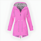 Women's Long Hooded Rain Jacket – Adjustable Hood Longline Raincoat