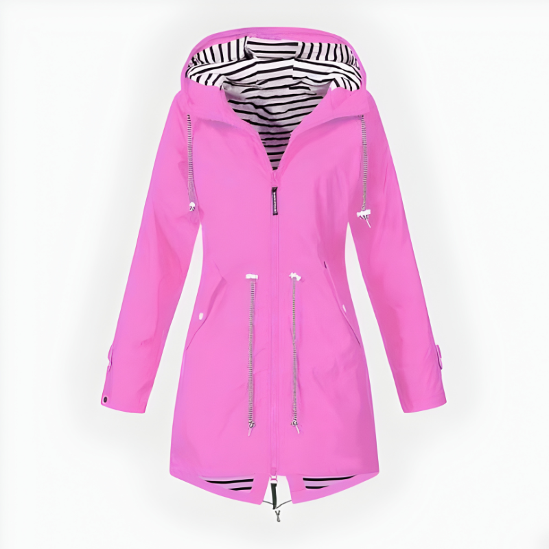 Women's Long Hooded Rain Jacket – Adjustable Hood Longline Raincoat