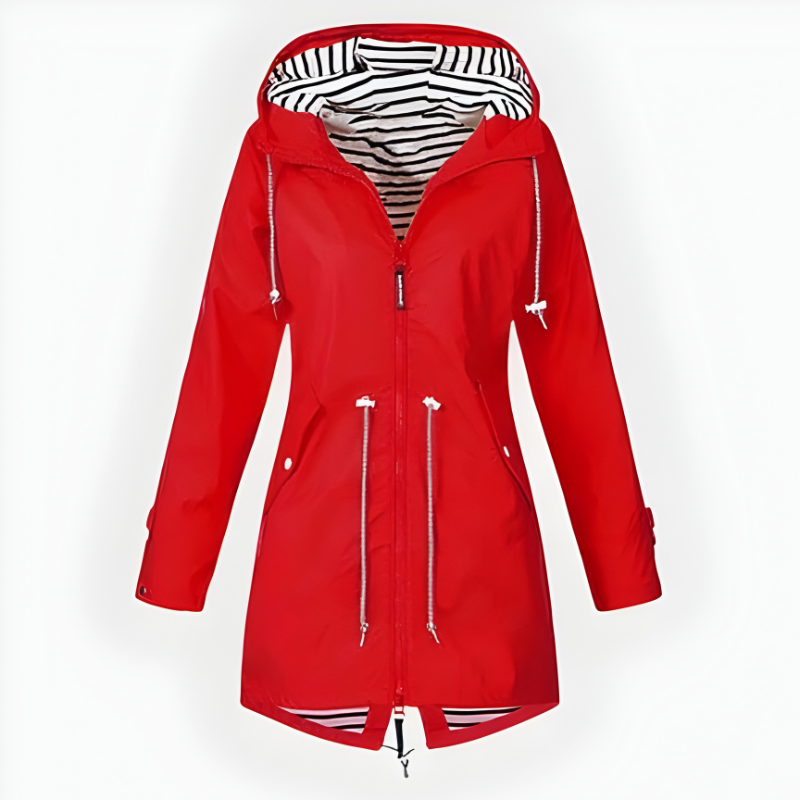 Women's Long Hooded Rain Jacket – Adjustable Hood Longline Raincoat