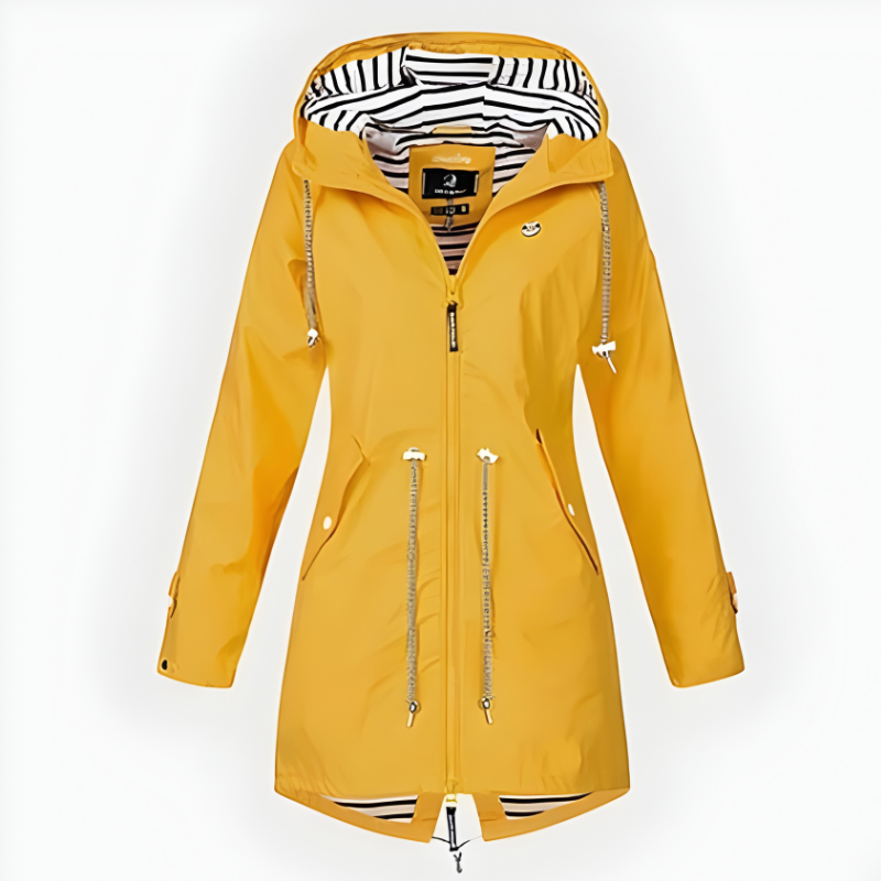 Women's Long Hooded Rain Jacket – Adjustable Hood Longline Raincoat