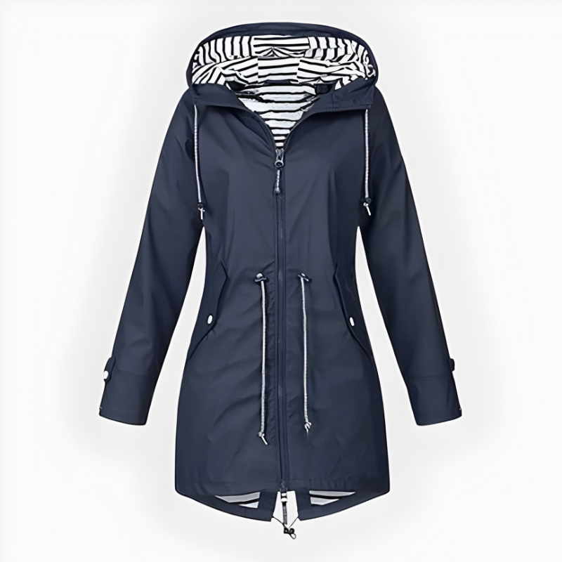 Women's Long Hooded Rain Jacket – Adjustable Hood Longline Raincoat