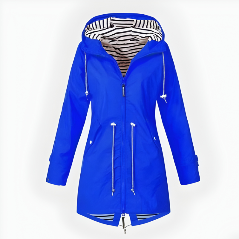 Women's Long Hooded Rain Jacket – Adjustable Hood Longline Raincoat