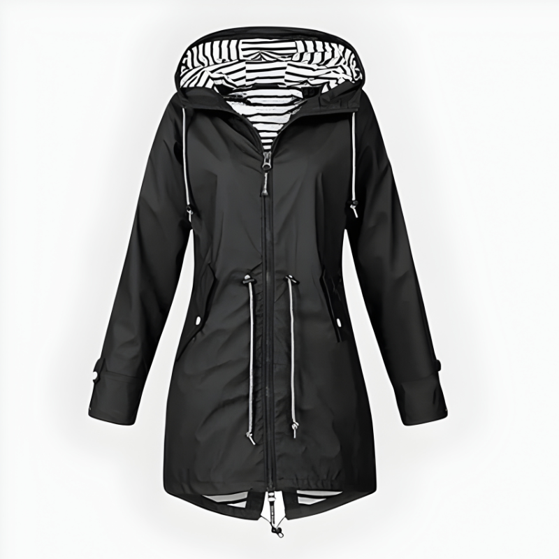Women's Long Hooded Rain Jacket – Adjustable Hood Longline Raincoat